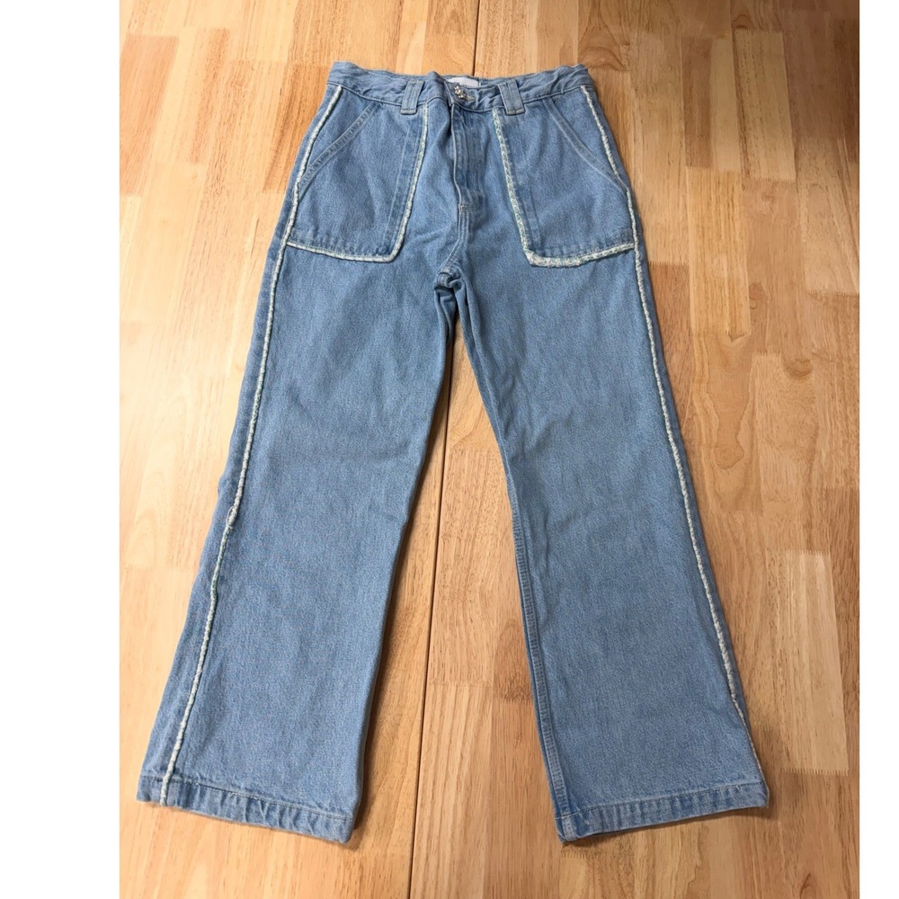 Zara Women's High Rise Straight Leg Light Wash Hippie Embroidered Jeans 8